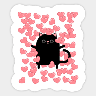 Cute Minimalist Cat Balloons Of Hearts Valentine's Day Sticker